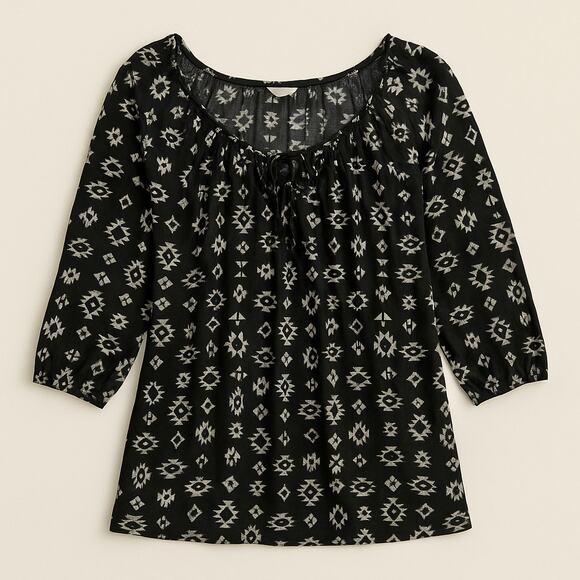 Faded Glory Black & White Boho Print Peasant Blouse Size XL - Picture 2 of 5